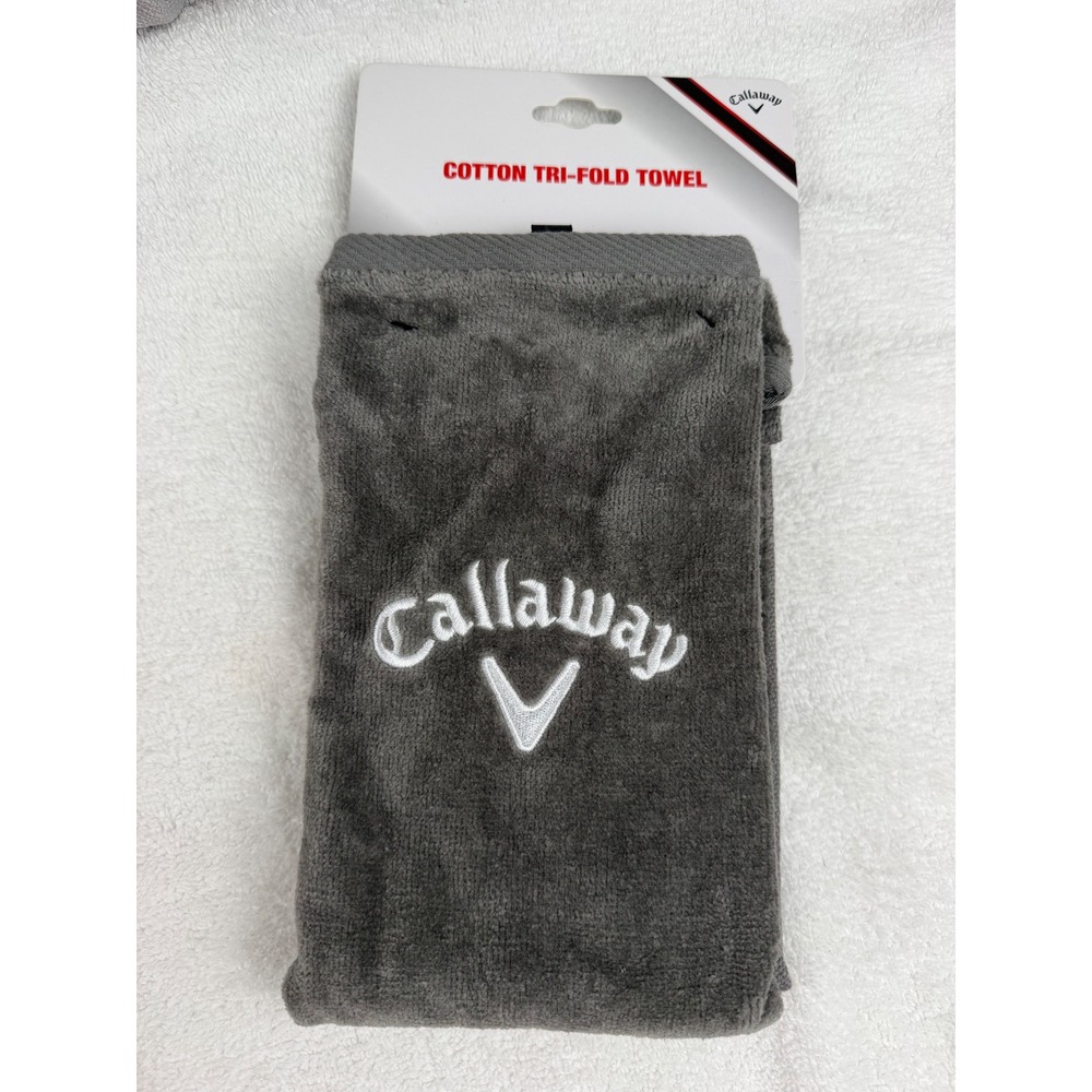 Callaway Golf Cotton Tri-Fold Towel Gray Charcoal Carabiner 16x21 embroidered